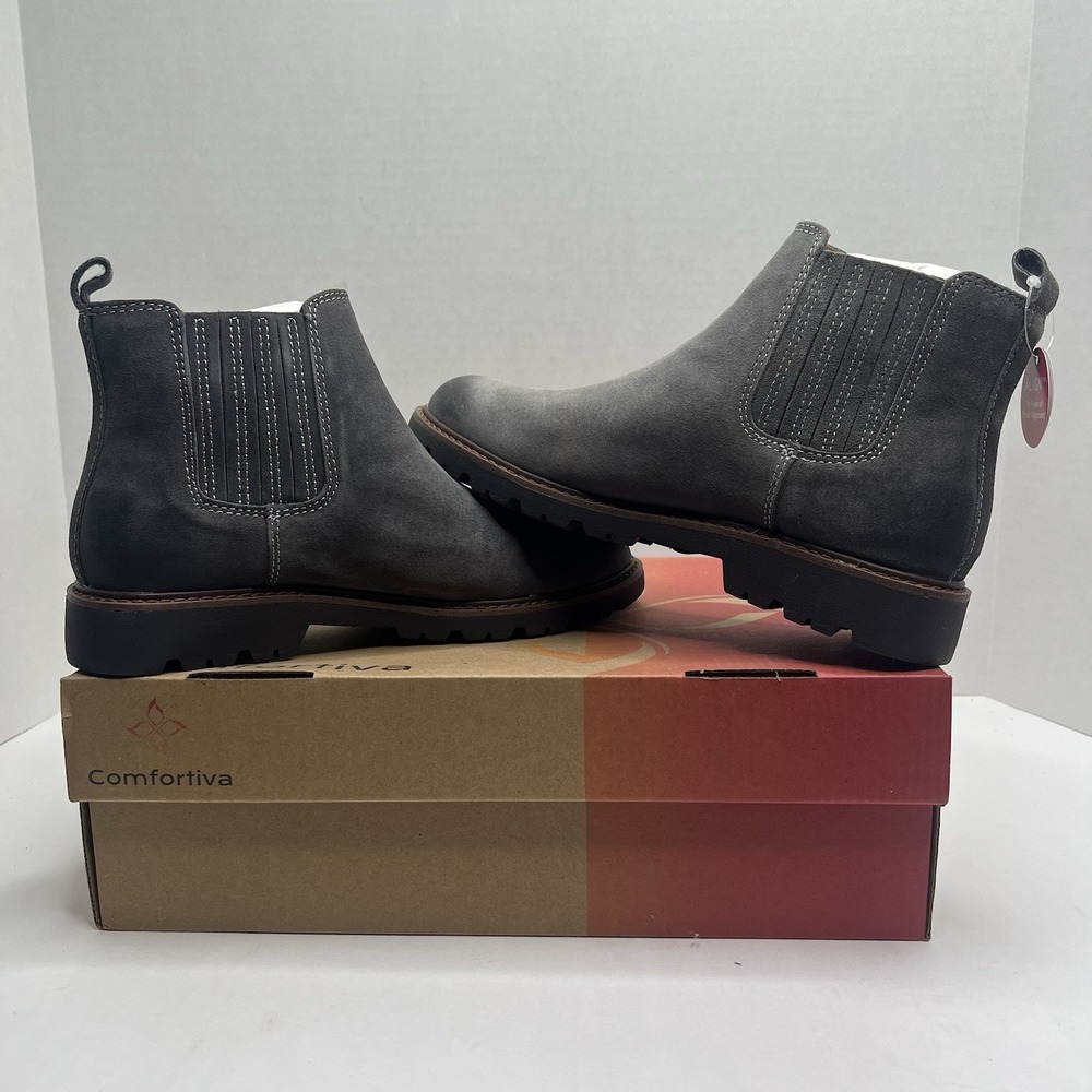 Comfortiva Ledelle Womens 7.5 M Smoke Suede Chelsea Boots Ankle Waterproof NIB